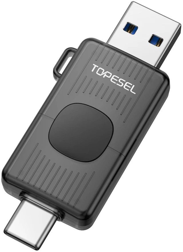 Main image of TOPESEL 256GB USB C Flash Drive USB 3.0 2-in-1 Thumb Drive Type C Memory Stick for iPhone 15/16/17 Smart TV Car Audio Smartphone Tablet (Black)