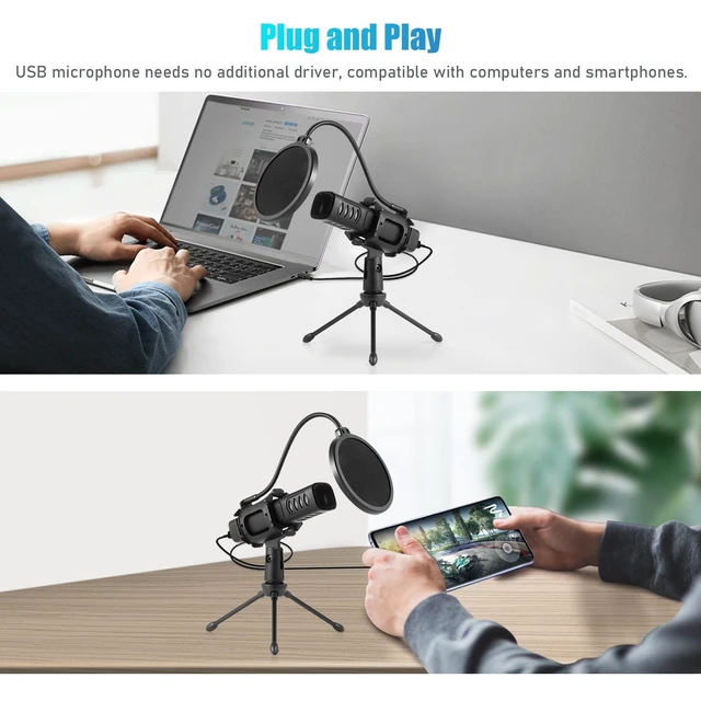 Alt view image 5 of 5 - Yinhing Microphone, Professional Directional Condenser USB Microphone Mic with Anti Spray and Anti Vibration Integrated Frame + Desktop Small Tripod for Computers, Mobile Phones