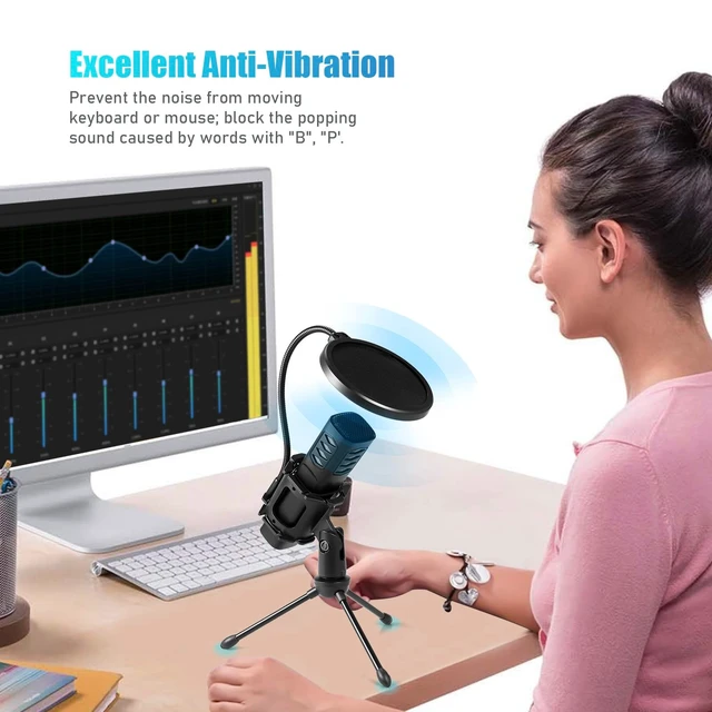 Alt view image 4 of 5 - Yinhing Microphone, Professional Directional Condenser USB Microphone Mic with Anti Spray and Anti Vibration Integrated Frame + Desktop Small Tripod for Computers, Mobile Phones