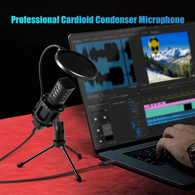 Alt view image 3 of 5 - Yinhing Microphone, Professional Directional Condenser USB Microphone Mic with Anti Spray and Anti Vibration Integrated Frame + Desktop Small Tripod for Computers, Mobile Phones