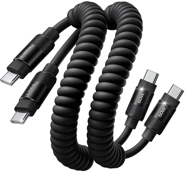 Main image of LISEN Coiled USB C to USB C Cable 2 Pack 60W Android Auto Cable