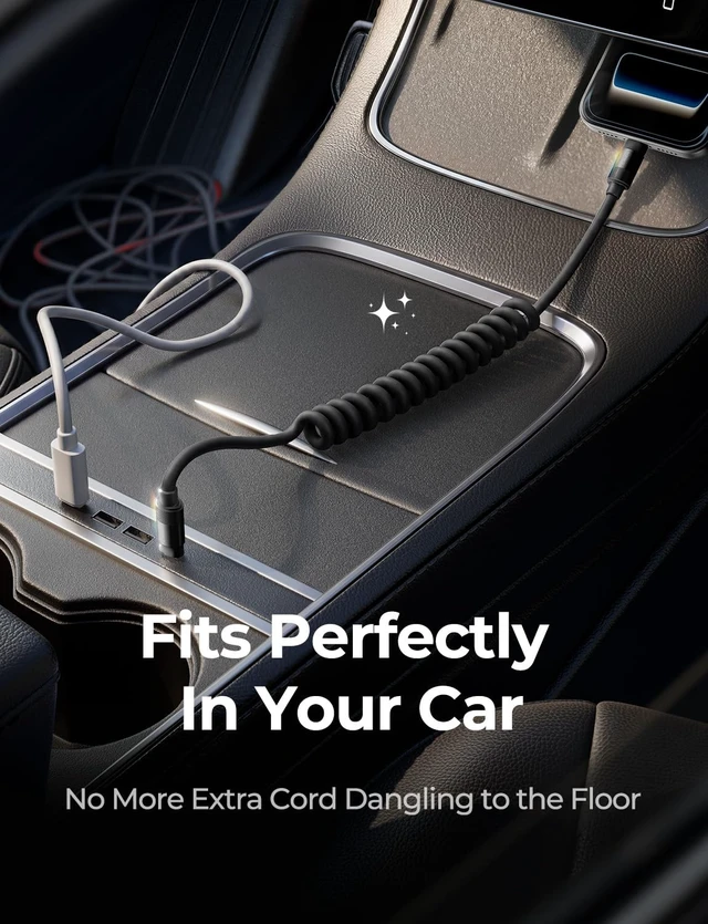 Alt view image 5 of 5 - LISEN Coiled USB C to USB C Cable 2 Pack 60W Android Auto Cable