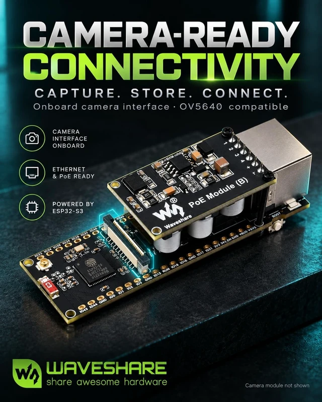 Alt view image 5 of 5 - AmpOhm360 ESP32-S3 Ethernet PoE Module Development Board with Wi-Fi Ble 240MHz Dual Core Microcontroller for IoT DIY Maker Projects SKU-28771