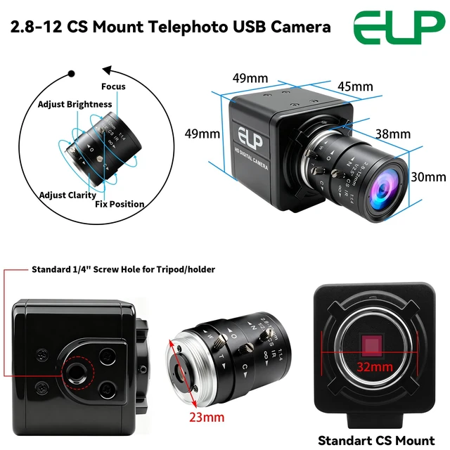 Alt view image 5 of 5 - ELP Monochrome Global Shutter USB Camera, High Speed 640FPS Zoom Webcam
