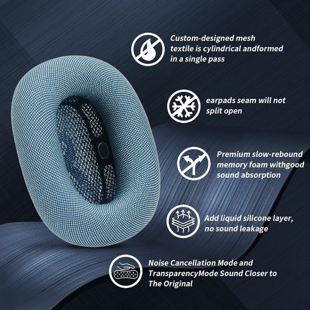 Alt view image 2 of 5 - MC Magic Cushion Replacement earpads for AirPods Max Ear Cushions, Magnetic Installation, Noise Cancellation and Transparency Mode Sound Fidelity, Support Washing(Blue)
