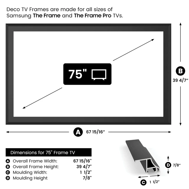 Alt view image 5 of 5 - Anodized Black Scoop 75" Deco TV Frame for Samsung The Frame/Pro TVs