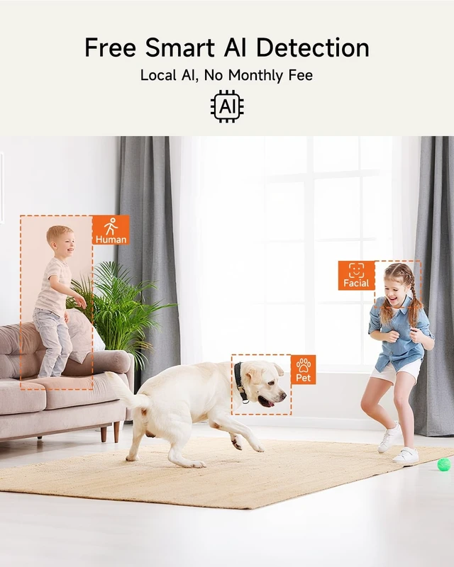 Alt view image 3 of 5 - CINMOORE Smart 3K Indoor Dome Security Camera with AI Human/Pet/Facial Detection, 360 Pan-Tilt Coverage, 2-Way Audio, 2.4GHz 5GHz Dual-Band Wi-Fi - Includes 64GB SD Card & No Subscription Needed