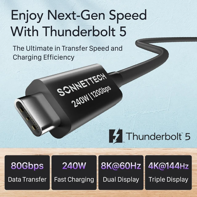 Alt view image 2 of 5 - Sonnet Thunderbolt 5 Cable 6.6ft 2m 80Gbps 240W 8K USB4 Intel Certified Mac
