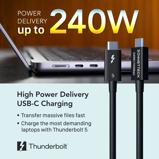 Alt view image 5 of 5 - Sonnet Thunderbolt 5 Cable 6.6ft 2m 80Gbps 240W 8K USB4 Intel Certified Mac