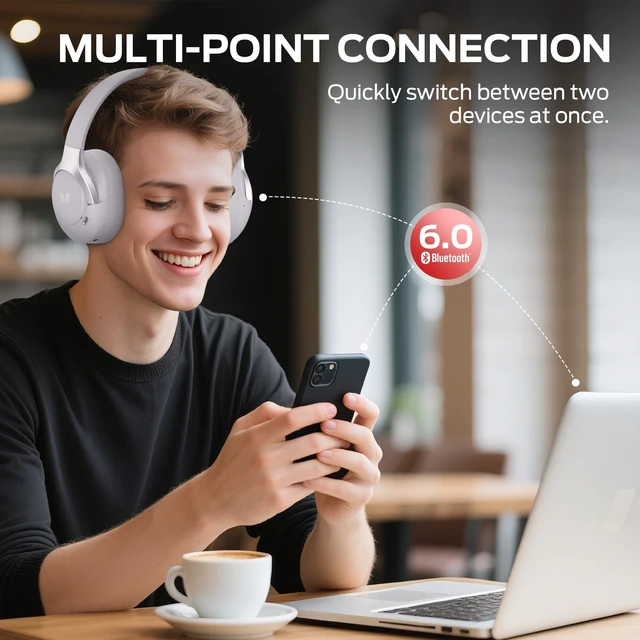 Alt view image 5 of 5 - Oraolo Persona 5th ANC-Wireless Bluetooth Over-Ear Headphones with Microphone, 70H Playtime, Bluetooth 6.0, Comfortable and Foldable Design,Wireless Headsets for Home,Gifts(Purple)