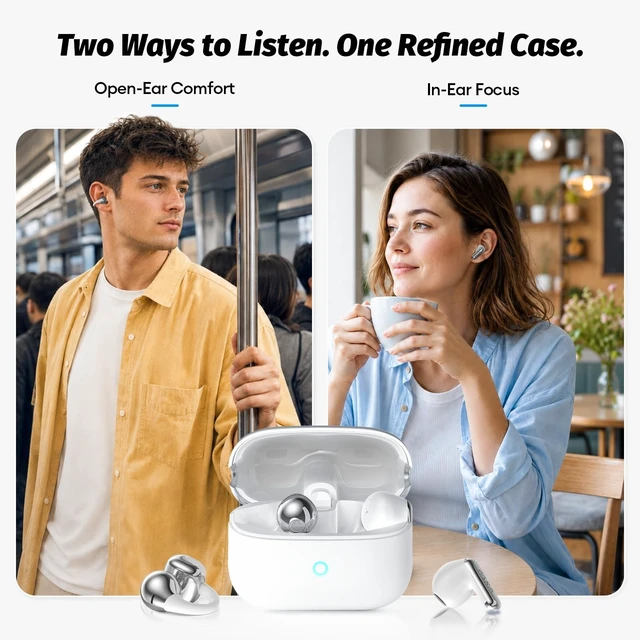 Alt view image 2 of 5 - PAXA 2-in-1 Open-Ear Clip-on Headphones with in-Ear Earbuds, Dual-Mode