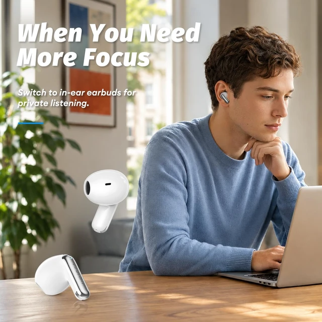 Alt view image 5 of 5 - PAXA 2-in-1 Open-Ear Clip-on Headphones with in-Ear Earbuds, Dual-Mode