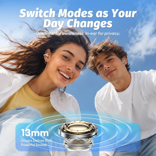 Alt view image 3 of 5 - PAXA 2-in-1 Open-Ear Clip-on Headphones with in-Ear Earbuds, Dual-Mode