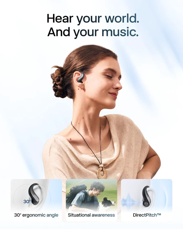 Alt view image 5 of 5 - SHOKZ OpenFit Air 2, Open Earbuds, Black, Water Resistant, Secure Earhooks