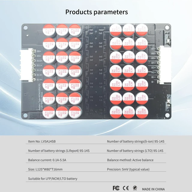 Alt view image 3 of 5 - LVNOON 5.5A 5S to 21S 5S 6S 7S 8S 9S 10S 12S 14S 16S 17S 21S Smart Active Balancer Active Equalizer Balancer for li-ion NCM Lifepo4 LFP LTO Battery Energy Capacitor (9S-14S)