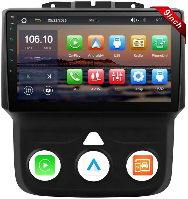 Main image of Car Stereo Radio for Dodge RAM 1500 2500 3500 2013 2014 2015 2016 2017 2018 with Wireless CarPlay and Android Auto, 9 inch Touch Screen Radio Replacement AM FM Radio Naviagation