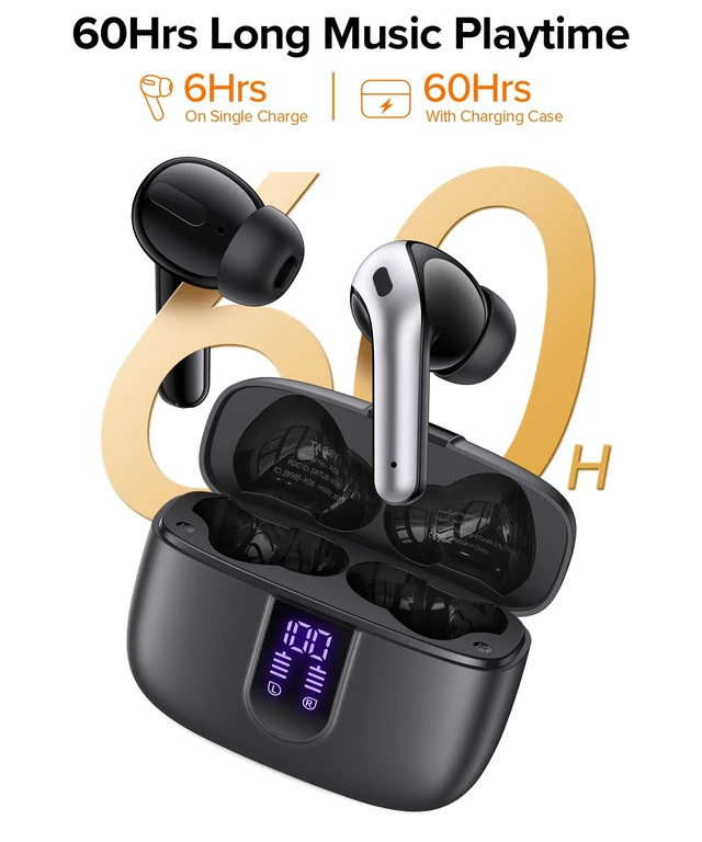 Alt view image 4 of 5 - TAGRY Bluetooth Headphones True Wireless Earbuds 60H Playback LED Power Display Earphones with Wireless Charging Case IPX5 Waterproof in-Ear Ear buds with Mic for TV Smart Phone Laptop C