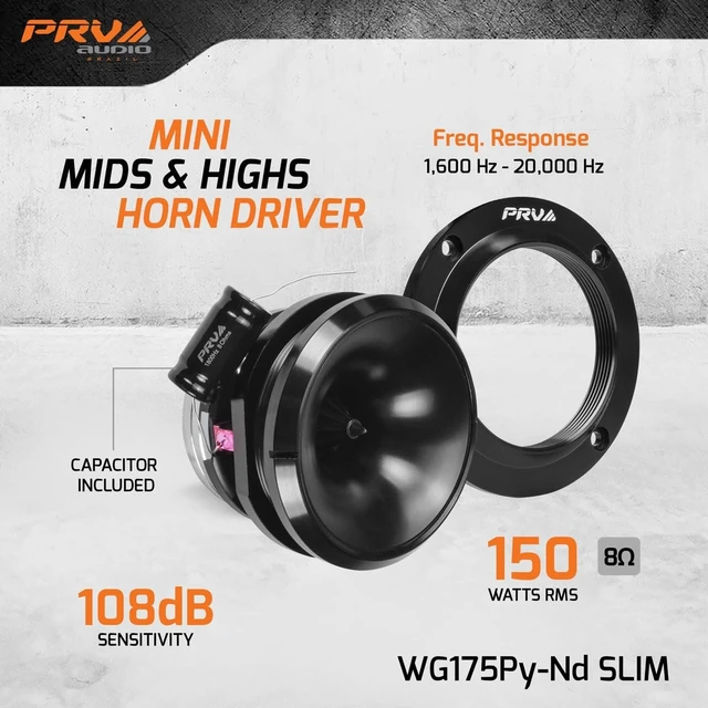 Alt view image 2 of 5 - PRV AUDIO Mini Car Audio Horn Driver WG175Py-Nd Slim 150 Watts RMS 8 Ohm 109dB PRO Audio Polyimide 1" Exit Mini Driver Mids & Highs - Premium Neodymium