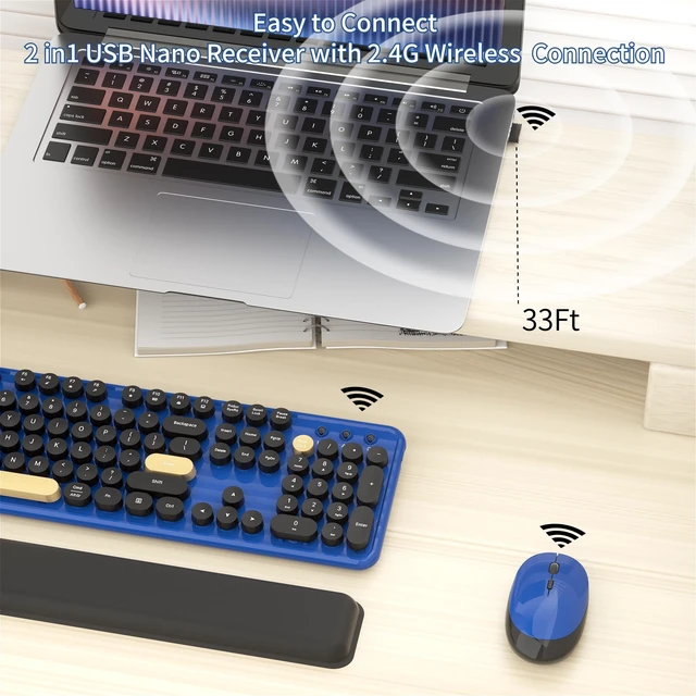 Alt view image 3 of 5 - KEQTFT Wireless Computer Keyboard and Mouse Combos, Jewel Blue-Black