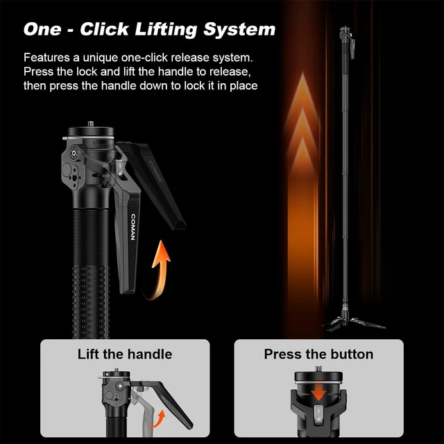 Alt view image 2 of 5 - COMAN M1MINI 59.6" One-Click Lifting Carbon Fiber Monopod for Camera