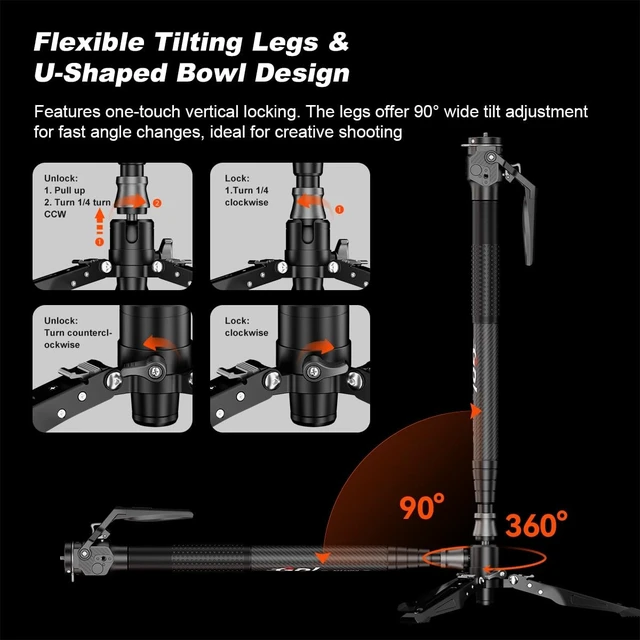 Alt view image 3 of 5 - COMAN M1MINI 59.6" One-Click Lifting Carbon Fiber Monopod for Camera
