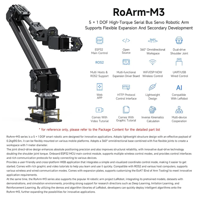 Alt view image 3 of 5 - Waveshare 5 + 1 DOF High Torque Bus Servo Robotic Arm Kit, ESP32 Based, 2-DOF Wrist Joint, Wireless Control, Flexible Expansion and Secondary Development Supported