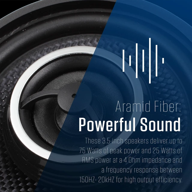 Alt view image 2 of 5 - Jensen APEX JS35K 3.5" 2-Way Aramid Fiber Car Speakers 75W Peak 25W RMS