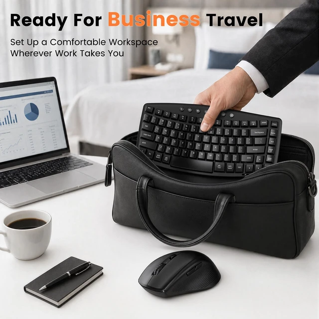 Alt view image 5 of 5 - SABLUTE Wireless Ergonomic Keyboard and Mouse Combo, Wave Key Layout, Black