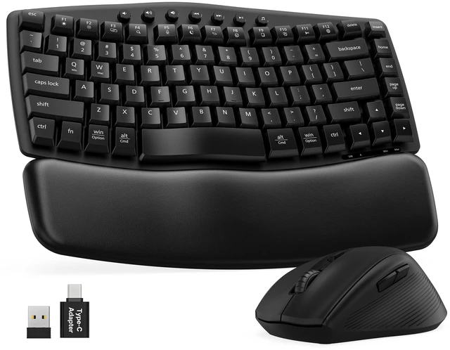 Main image of SABLUTE Wireless Ergonomic Keyboard and Mouse Combo, Wave Key Layout, Black