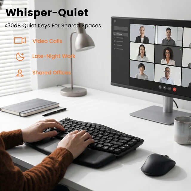 Alt view image 4 of 5 - SABLUTE Wireless Ergonomic Keyboard and Mouse Combo, Wave Key Layout, Black