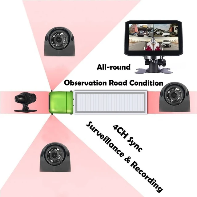 Alt view image 3 of 5 - VSYSTO 4CH Backup Camera, 7.0'' Monitor Truck Dash Cam Vehicle DVR Front & Sides & Rear VGA Camera for Semi Trailer Truck Van Tractor RV with Infrared Night Vision Lens