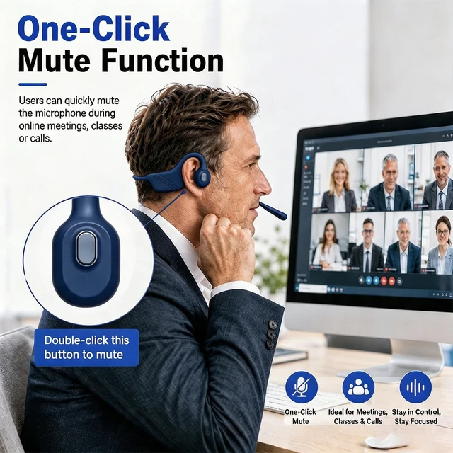 Alt view image 3 of 5 - Open-Ear Headphones with Noise-Canceling Mic, Bone Conduction Headphones