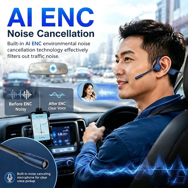 Alt view image 2 of 5 - Open-Ear Headphones with Noise-Canceling Mic, Bone Conduction Headphones