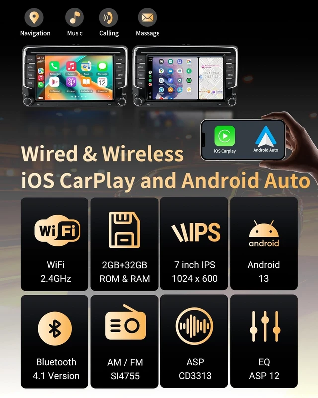 Alt view image 4 of 5 - Haudio 2 Din Car Stereo with Wireless Apple CarPlay & Android Auto, 7 Inch Car Screen with Canbus, Mirror Link,Bluetooth,WiFi, FM/AM/RDS/SWC Car Radio for VW Golf 6, Polo, Passat, Tiguan, Jetta