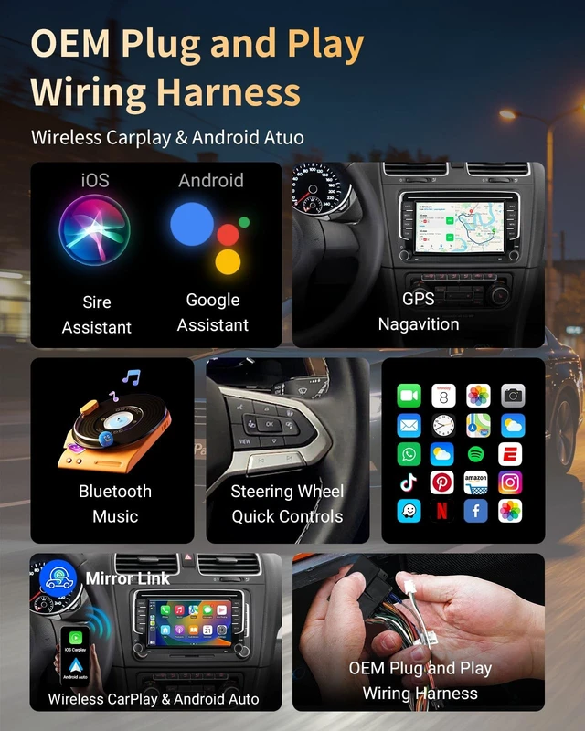 Alt view image 3 of 5 - Haudio 2 Din Car Stereo with Wireless Apple CarPlay & Android Auto, 7 Inch Car Screen with Canbus, Mirror Link,Bluetooth,WiFi, FM/AM/RDS/SWC Car Radio for VW Golf 6, Polo, Passat, Tiguan, Jetta