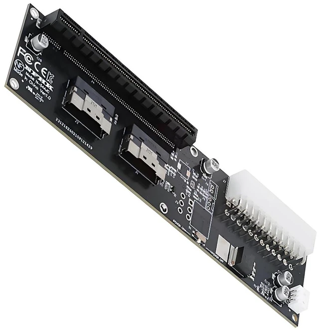 Main image of Dual Slimline 8X SFF-8654 74Pin VROC to PCIE PCI-Express 16x Adapter with 24Pin Power Switch Port for Mainboard Graphics Card