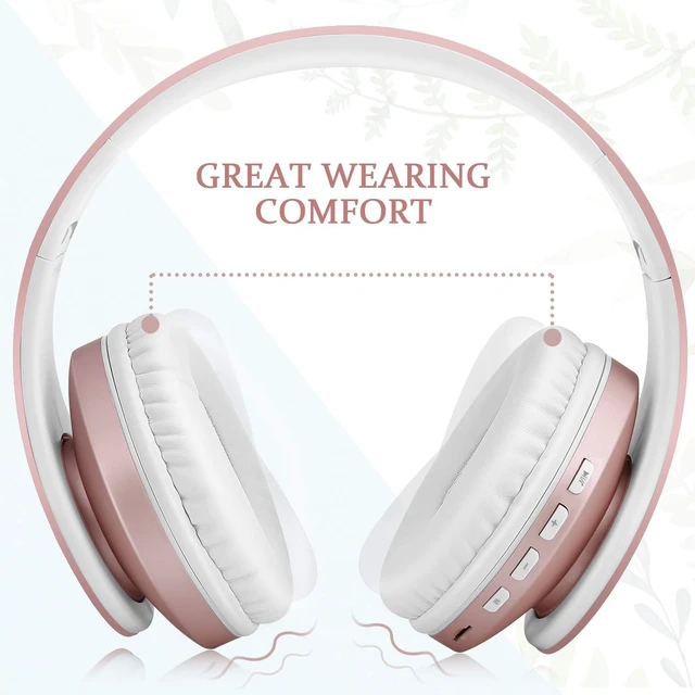 Alt view image 4 of 5 - TUINYO Wireless Headphones Over Ear, Bluetooth Headphones with Microphone, Foldable Stereo Wireless Headset-Rose Gold