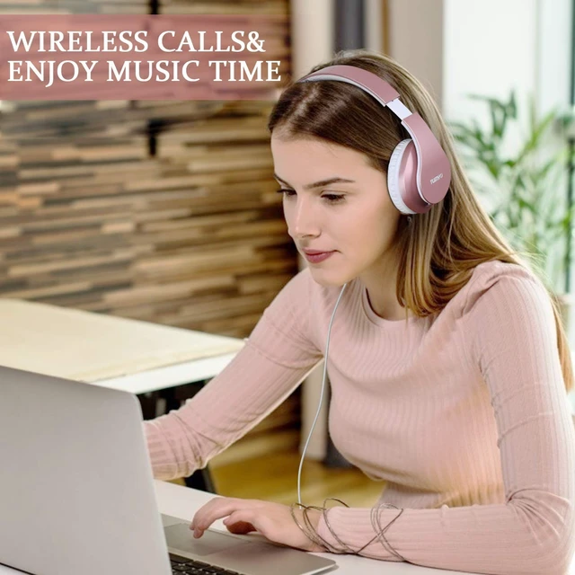 Alt view image 2 of 5 - TUINYO Wireless Headphones Over Ear, Bluetooth Headphones with Microphone, Foldable Stereo Wireless Headset-Rose Gold