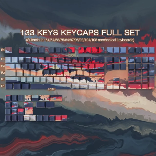 Alt view image 2 of 5 - JOMKIZ Sunset Haze PBT Keycaps 133 Keys Cherry Profile 60/65/75/100 Percent