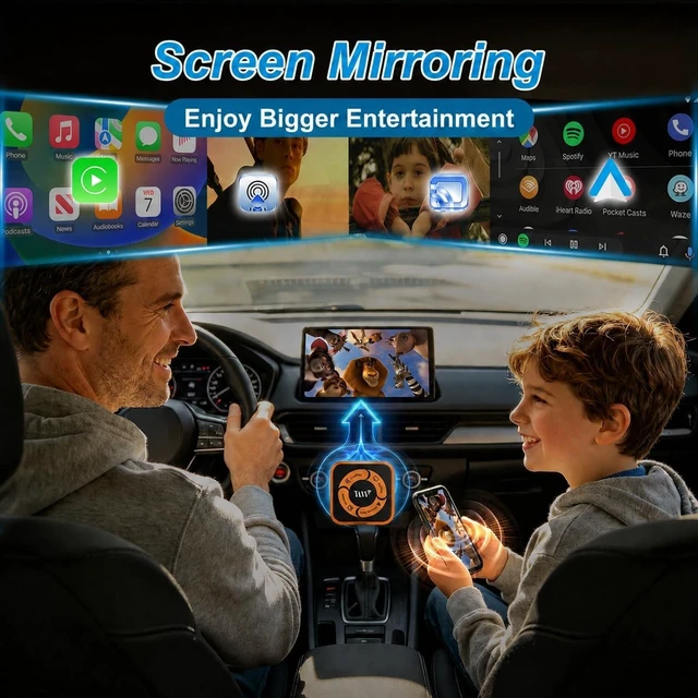 Alt view image 4 of 5 - 4-in-1 Wireless CarPlay Adapter, Wireless Android Auto, AirPlay & Miracast Screen Mirroring Adapter, Plug & Play Car Dongle for Apple iOS & Android