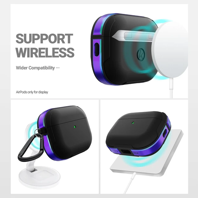 Alt view image 5 of 5 - KZDOO Crashguard for AirPods Pro 3 Case, Metal Protective Cover with Aluminum Alloy Frame Case, Carabiner Included, Shockproof, Scratch-Resistant, Wireless Charging Compatible (Aurora