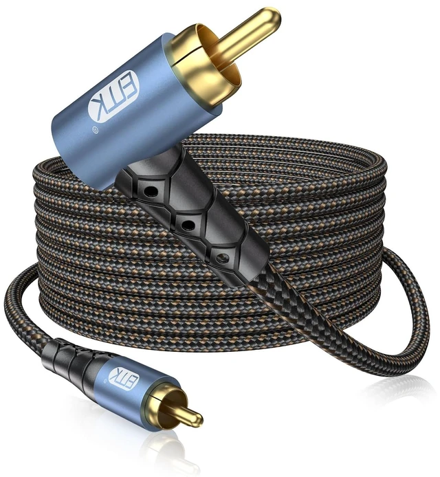 Main image of EMK RCA Subwoofer Cable 90 Degree RCA to RCA Audio Cable 24K Gold-Plated Nylon Braided Double Shielded Digital Analogue Supports Amplifiers,Home Theater,Hi-Fi Systems,Subwoofer(50ft/15m)