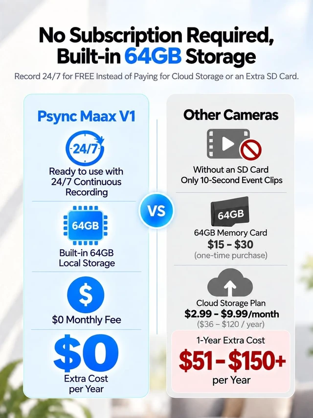 Alt view image 2 of 5 - psync MaaX V1 2K Outdoor/Indoor Wired Security Camera,Built-in 64GB Storage