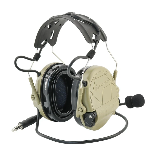 Alt view image 2 of 5 - TACGZGJSM TAC300 Tactical Headset, Noise Cancelling Sound Amplification Hearing Protection with Detachable Headband & 2Pin PTT for Airsoft Sports (Tan)