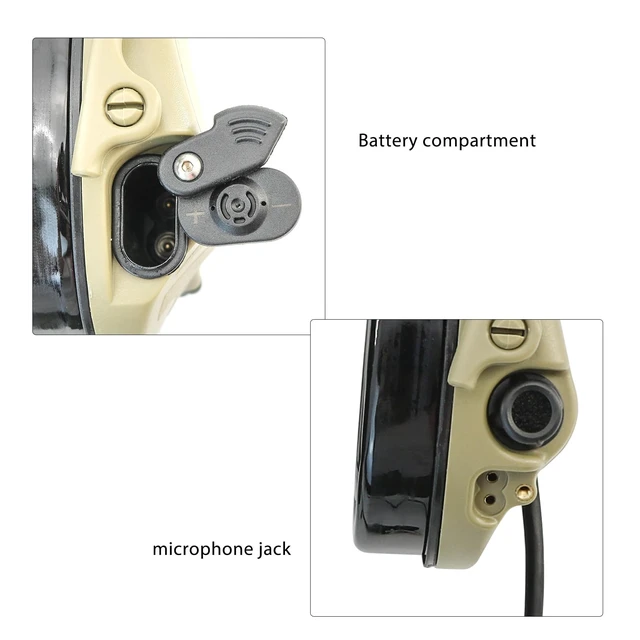 Alt view image 5 of 5 - TACGZGJSM TAC300 Tactical Headset, Noise Cancelling Sound Amplification Hearing Protection with Detachable Headband & 2Pin PTT for Airsoft Sports (Tan)