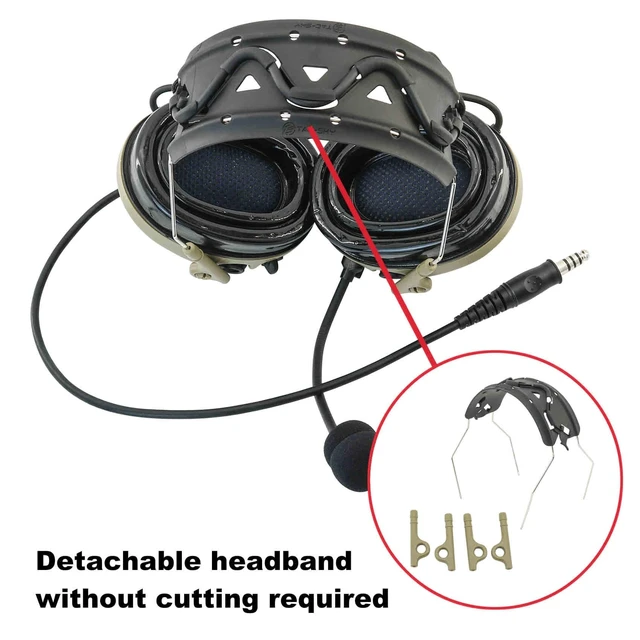 Alt view image 4 of 5 - TACGZGJSM TAC300 Tactical Headset, Noise Cancelling Sound Amplification Hearing Protection with Detachable Headband & 2Pin PTT for Airsoft Sports (Tan)