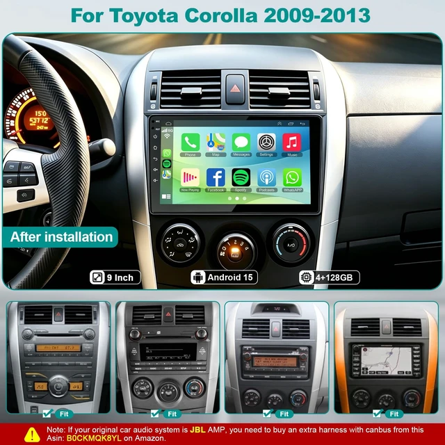 Alt view image 2 of 5 - 8Core Car Radio Carplay Stereo for Toyota Corolla 2009-2013, 4G+128G