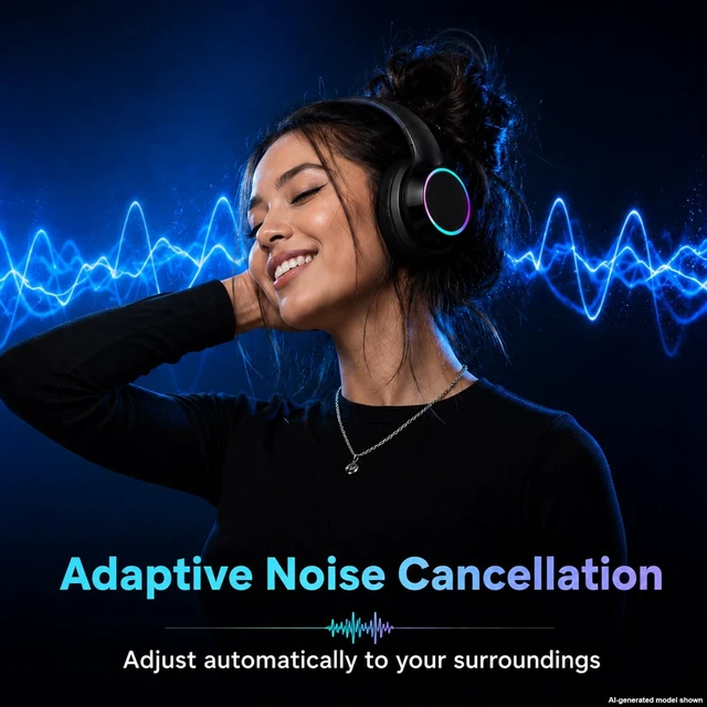 Alt view image 2 of 5 - CYSRALFC Bluetooth Headphones, Over Ear Wireless Headphones, RGB Light, Foldable Lightweight Headset with Microphone, Wireless Headphones for Cell Phone, Music, Gaming, School, Home Offi