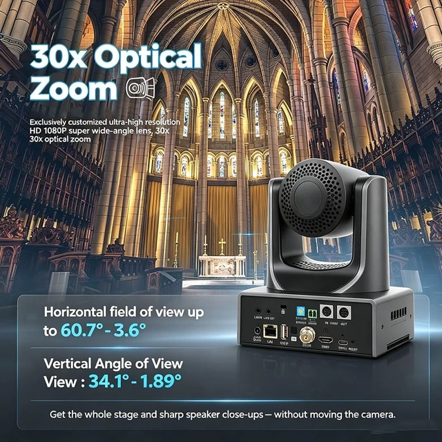 Alt view image 2 of 3 - Meeasier 30X NDI PTZ Camera - Auto Tracking Live Streaming Cam with SDI/HDMI/IP Outputs for Church Worship, Conferences, Education Online (NDI HX2)