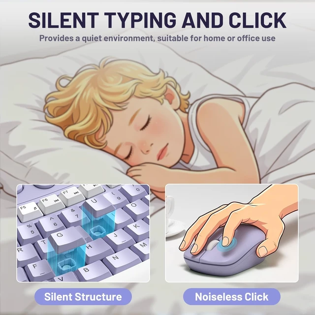 Alt view image 4 of 5 - Wireless Keyboard and Mouse Combo Silent Ergonomic Curved Design for Office